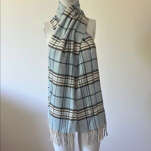 Cashmink Plaid Blue and White Scarf